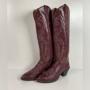 Vintage Hondo 18” Burgundy Cowgirl Boots 6.5 A Stitched
